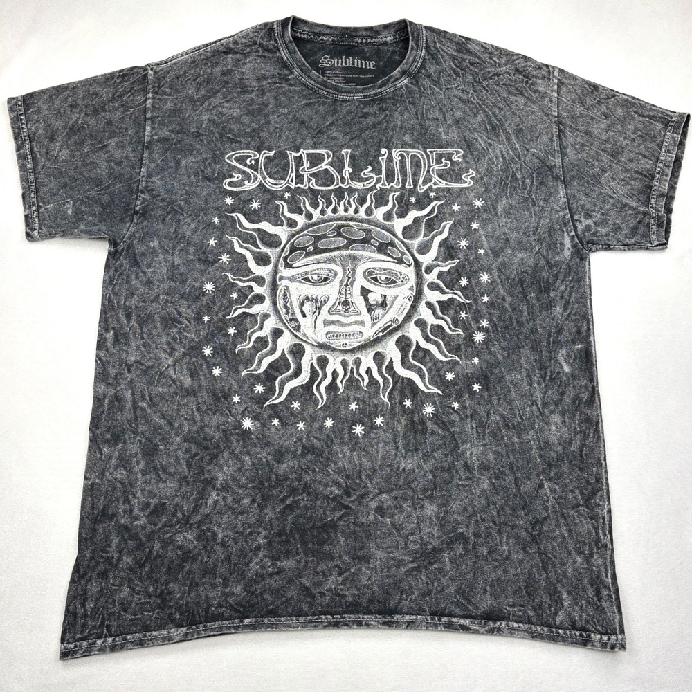 Sublime Shirt Mens Large Black Acid Wash Mineral Dye Sun Band Graphic T-Shirt L